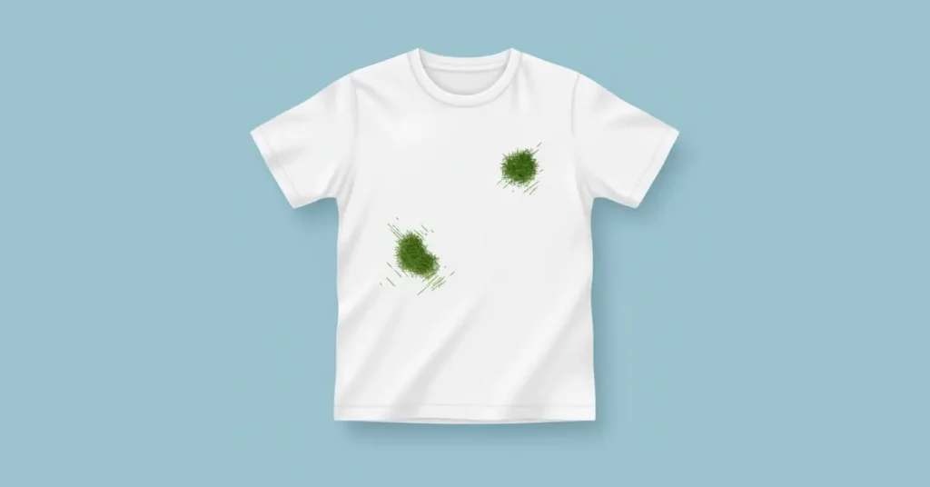 White T-shirt with 2 realistic green grass stains on the chest area