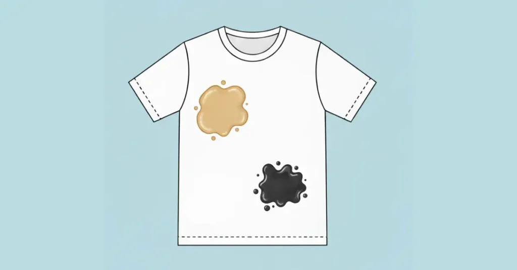 White shirt with oil and grease stains on chest and tummy area